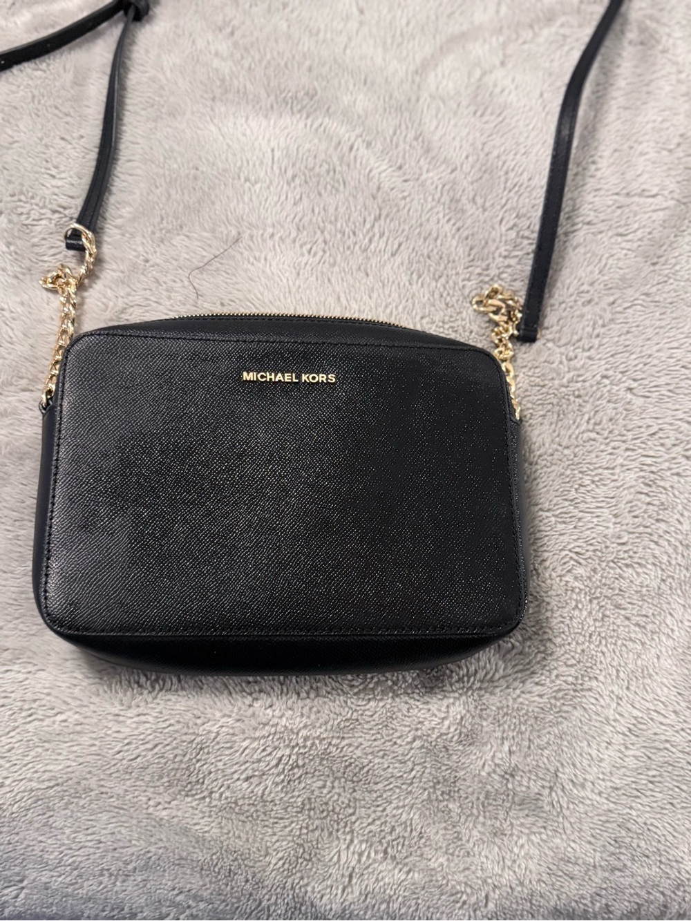 Michael Kors Black Saffiano Leather Crossbody Bag | Gold Hardware